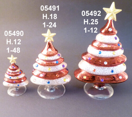 05490 ALBERO NATALE ROSSO ARGENTO SOFFIATO H.12