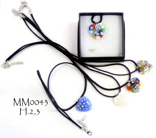 MM0043 CUORE GR. C/MURRINE C/LACCIO ALCANTARA E GIFT BOX IN VETRO DI MURANO