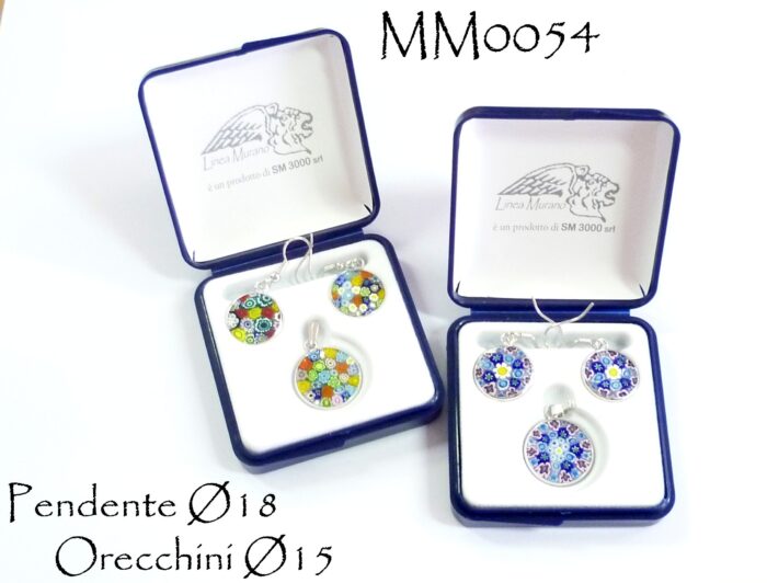 MM0054 SET ORECCHINI Ø 16 PENDENTE Ø 18 MURRINA IN VETRO MURANO C/BOX