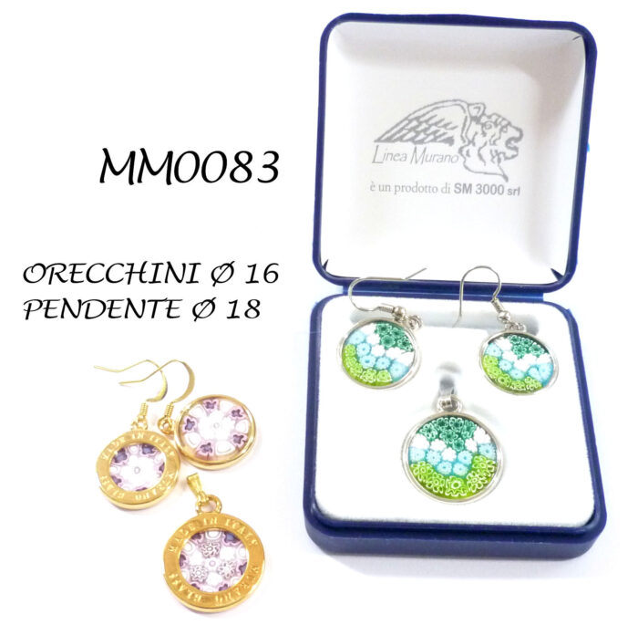 MM0083 SET ORECCHINI Ø 16 PENDENTE Ø18 C.GHIERA MURRINA IN VETRO MURANO C/BOX