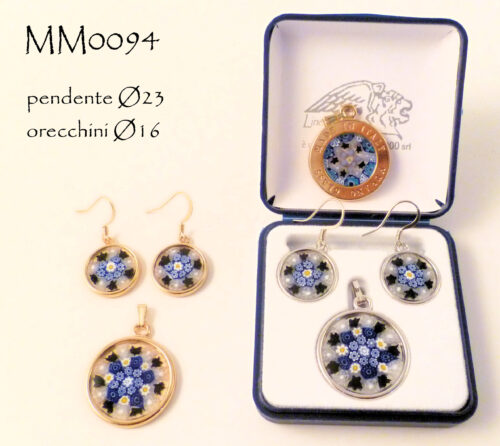 MM0094 SET ORECCHINI Ø16 PENDENTE Ø23 C/GHIERA MURRINA VETRO MURANO