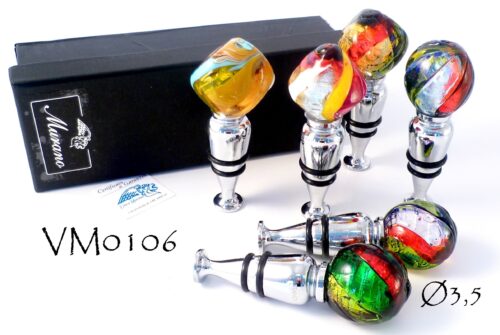 VM0106 TAPPO ARLECCHINO FOGLIA ARG. CON GIFT BOX IN VETRO DI MURANO