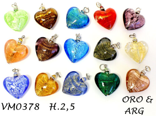 VM0378 CUORE MEDIO ORO E ARGENTO IN VETRO DI MURANO