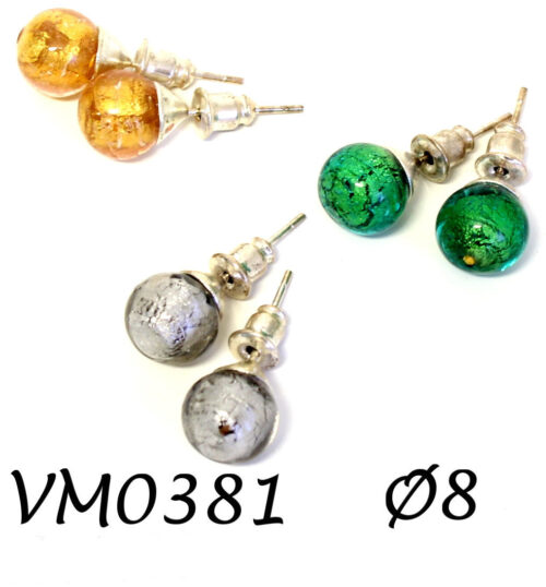 VM0381 ORECCHINI PERLE ORO/ARGENTO Ø 8 IN VETRO DI MURANO