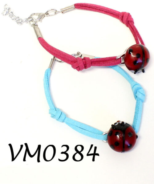 VM0384 BRACCIALE ALCANTARA C/COCCINELLA IN VETRO DI MURANO