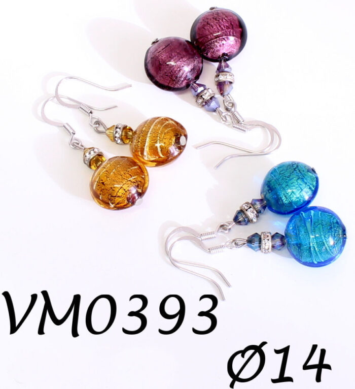 VM0393 ORECCHINI PERLA LENTE Ø 14 F/ARG. E ORO CON STRASS IN VETRO DI MURANO