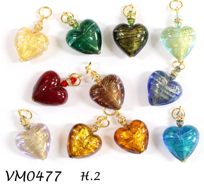 VM0477 CUORE PICCOLO ORO E ARGENTO IN VETRO DI MURANO