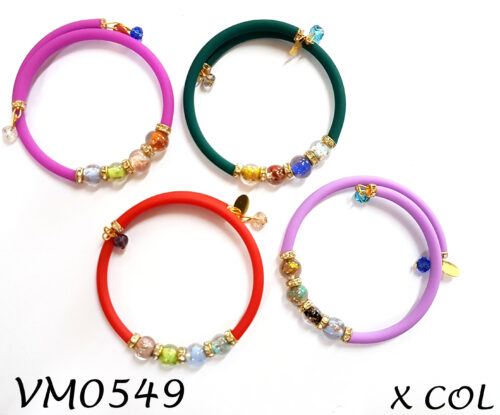 VM0549 BRACCIALE CAUCCIU COLORATO PERLE SOMMERSO E STRASS VETRO DI MURANO