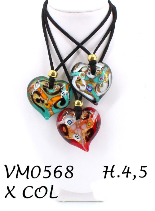 VM0568 PENDENTE CUORE CON MURRINE E AVV. VETRO DI MURANO