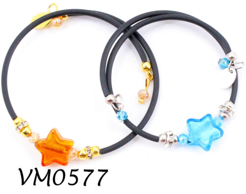 VM0577 BRACCIALE CAUCCIU' PERLA STELLA COL ASS. VETRO DI MURANO