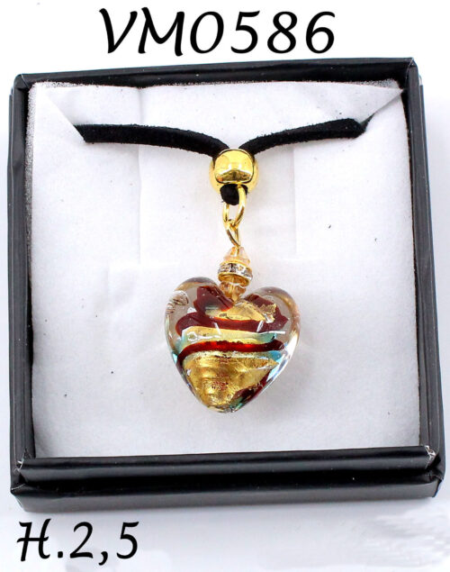 VM0586 CUORE PICC. CM. 2 RIGHE CON LACCIO+PALLINA+GIFT BOX IN VETRO DI MURANO